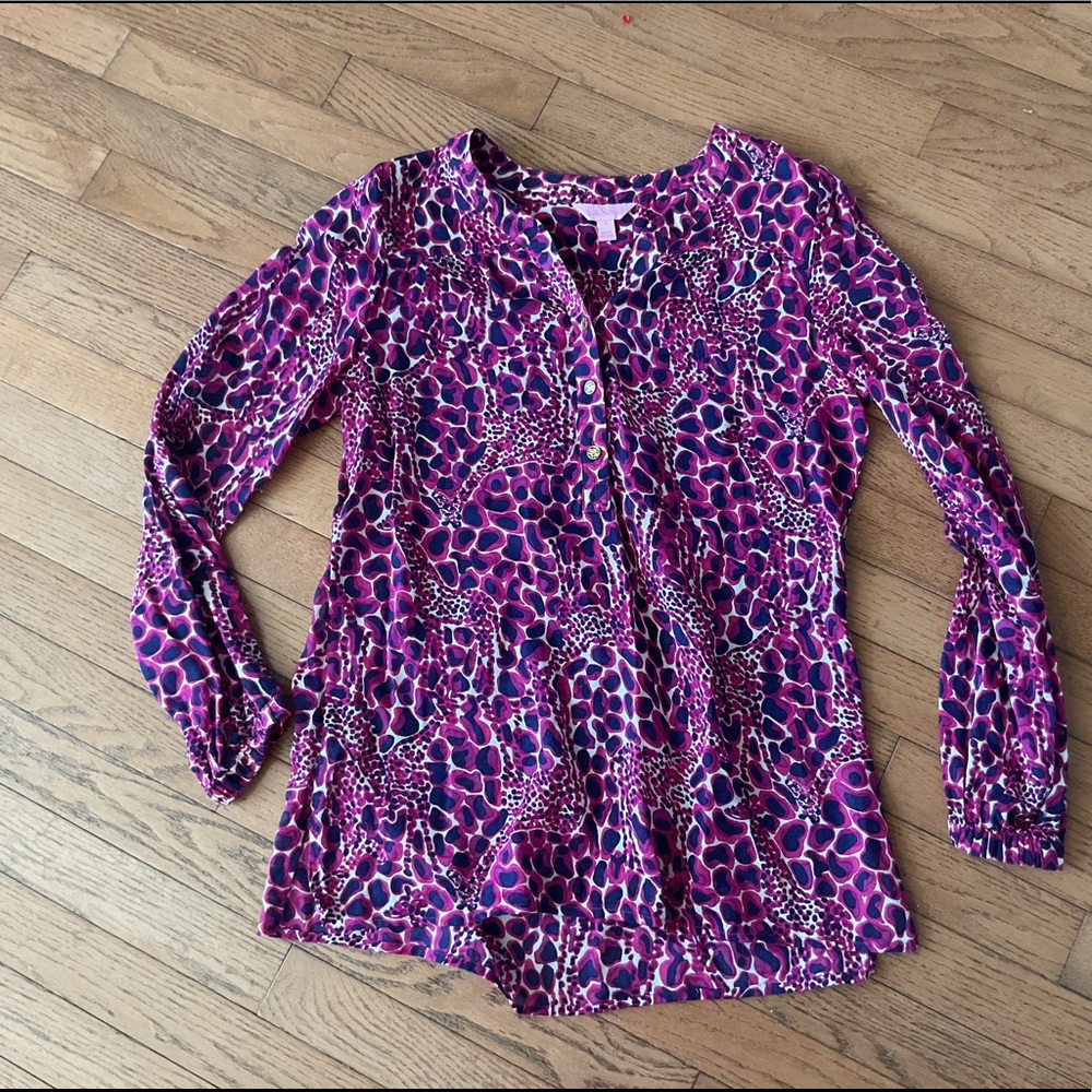 Women’s Vintage Lilly Pulitzer purple giraffe tunic  peasant blouse shirt S